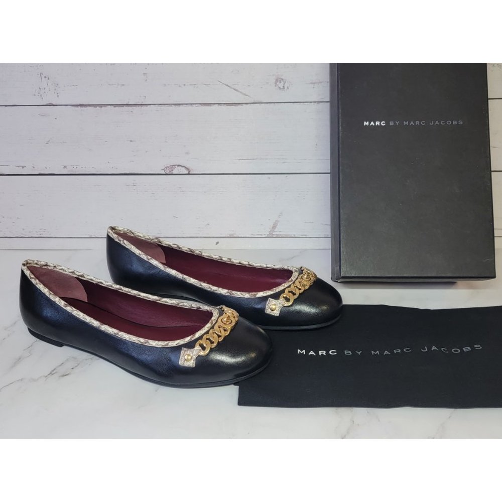 Marc by Marc Jacobs Leather Chain Detail Ballet Flats BLACK